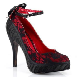 High Heel Shoes Lace Satin Platform Pumps Ankle Cuff Red Pink Shoes