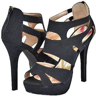 Qupid Gaze 239 Black Faux Suede Women Platform Pumps, 6.5 M US Shoes