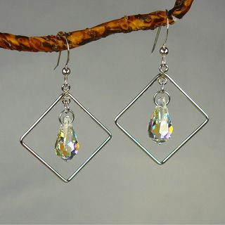 Jewelry by Dawn Diamond Shaped Crystal Sterling Silver Earrings