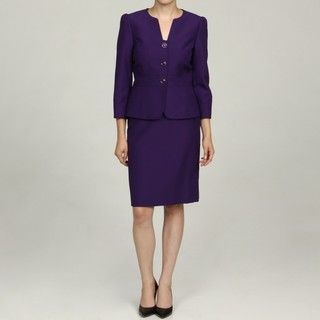 Tahari Womens Purple 3 button Jacquard Skirt Suit