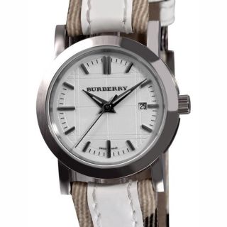 Burberry Womens Nova Check White Leather Strap Watch