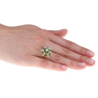 14k Gold Emerald and 1ct TDW Diamond Estate Cocktail Ring (I J, SI1
