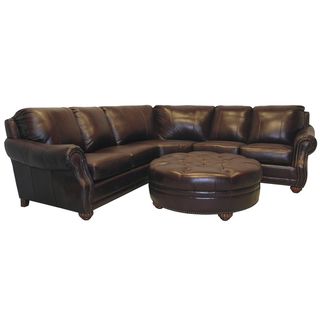 Troy Chestnut Brown Italian Leather Sectional Sofa and Ottoman