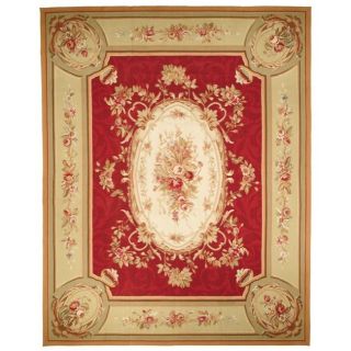 Hand knotted French Aubusson Weave Red Taupe Wool Rug (10 x 14