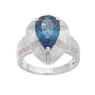 Oro Leoni Sterling Silver Blue Topaz and Diamond Accent Ring (Size 7