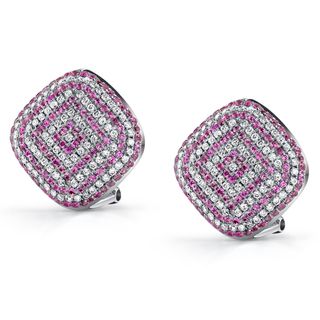 18k Gold 7/8ct TDW Diamond/ Pink Sapphire Earrings (H, SI)