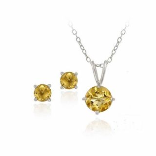 Glitzy Rocks Sterling Silver Citrine Solitaire Earring and Necklace