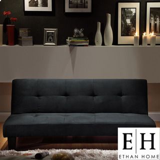 ETHAN HOME Bento Black Microfiber Suede Modern Mini Futon Sofa Bed