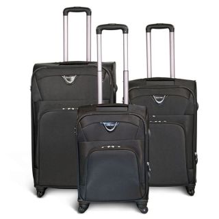 Coloris  noir. Set de trois valises trolley à 4 roues 360°, en