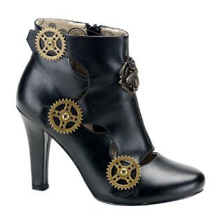 Black Booties Ankle Boots Gear Buttons Steampunk Hardware Shoes