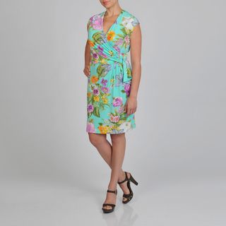 Lennie for Nina Leonard Womens Plus size Floral Faux Wrap Dress