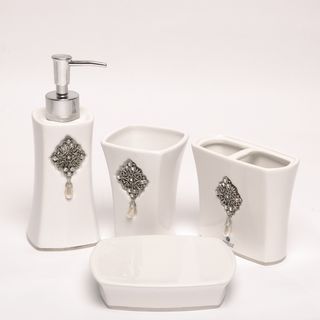 Jewel White Boutique Four piece Faux jewel Ceramic Bath Accessory Set