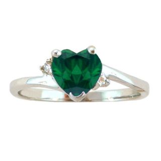 10k Gold May Birthstone Created Emerald/ Diamond Heart Ring
