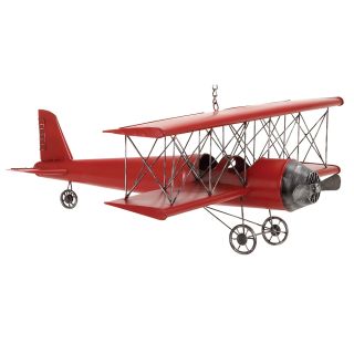Red 31 inch Metal Bi Plane Model Toy Replica