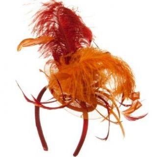 Ostrich Feather Fascinator   Red Orange W25S59C Clothing