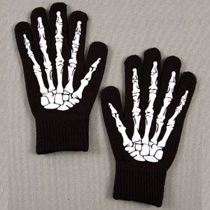 Black Unisex Gloves with Skeleton Hand Print Clothing