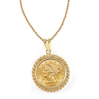 14k Gold $2.50 Liberty Gold Piece Quarter Eagle Coin Rope Bezel
