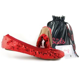 Fit In Clouds Womens Red Sequin Folding Flats