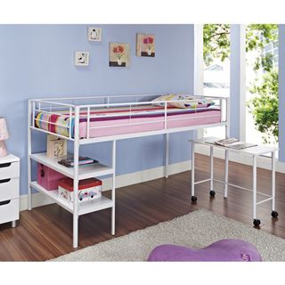White Twin Loft Bed With Desk / Shelves