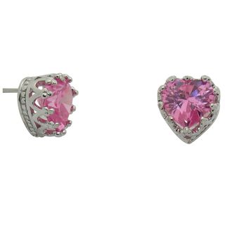 Sterling Silver Pink Topaz Heart Crown Earrings