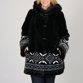 Nuage Womens Plus Size Faux Fur Short Coat with Snowflake Detail