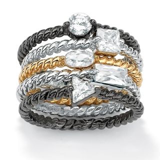 Isabella Collection Tri Tone Cubic Zirconia Braided Stackable Rings