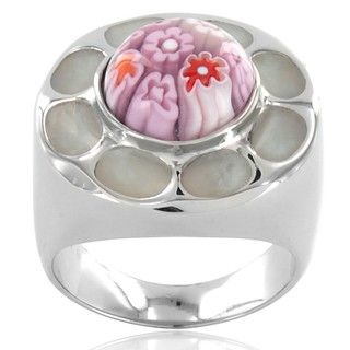 Stainless Steel Pink Glass Dome Ring