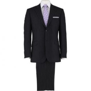Savile Row Mens Dark Grey Stripe English Wool 2 Button