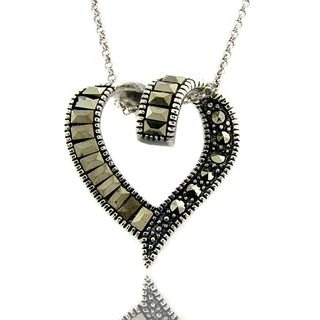 Silver Overlay Marcasite Twisted Heart Necklace