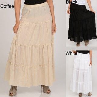 Elan Womens Cotton Tiered Long Peasant Skirt