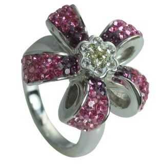 Sterling Silver Pink and Clear Crystal Flower Ring