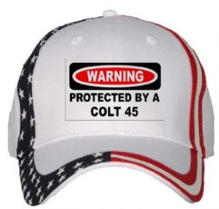 WARNING PROTECTED BY A COLT 45 USA Flag Hat / Baseball Cap