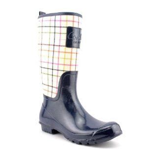  Coach Womens Pearl Tattersal Print Rain Boots (Ivory Navy) Shoes
