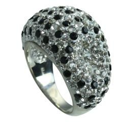 Sterling Silver Clear and Black Crystal Polka Dot Ring