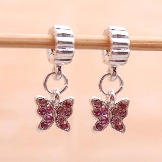 Bleek2Sheek Silverplated Pink Rhinestone Butterfly Charm Beads (Set of
