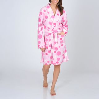 La Cera Womens Polka Dot Print Fleece Wrap Robe