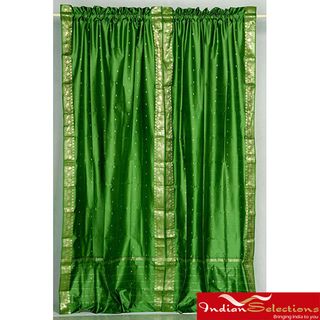 Forest Green Sheer Sari 84 inch Rod Pocket Curtain Panel Pair (India