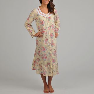 La Cera Womens Floral Print Long Sleeve Robe