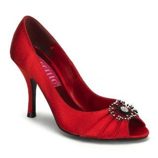 Inch Heel Peep Toe Pleated Satin Pump w/ Rhinestone Ornament Shoes