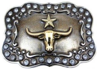 Longhorn Steer Rhinestone Glitter Metal Belt Buckle