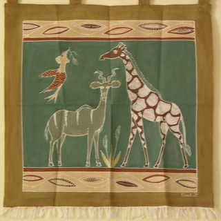 Giraffe and Kudu hand Painted African Tapestry (Zambia)