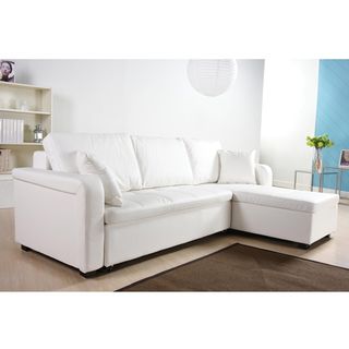 Charlotte White Faux Leather Convertible Sectional Sofa Bed