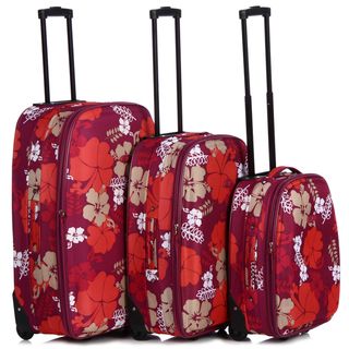 Chicane 3 piece Red Flower Expandable Hardside Luggage Set