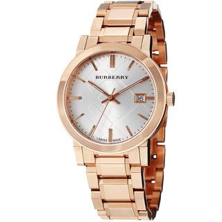 Burberry Mens Large Check Silver Dial Rose Gold Steel Watch