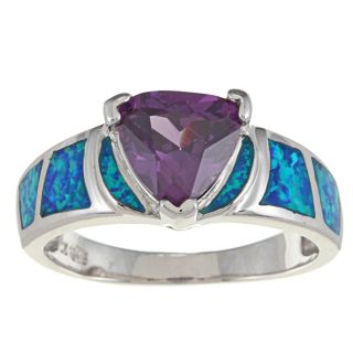 La Preciosa Sterling Silver Purple CZ and Created Blue Opal Ring MSRP