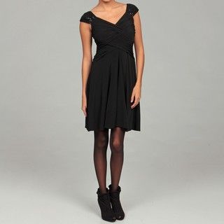 London Times Womens Black Sequin Embellished Criss cross Bodice Dress
