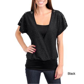 Stanzino Womens V neck Top with Button Detailed Shoulder