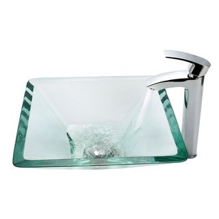 Kraus Aquamarine Clear Glass Sink and Visio Faucet