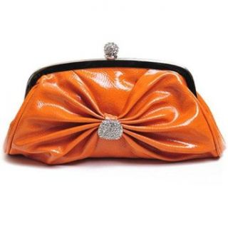 Orange Patent Leather Evening Bag Bow Rhinestone Clothing