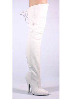 Thigh High White Leather 5 Inch Heel Boot   9 Shoes